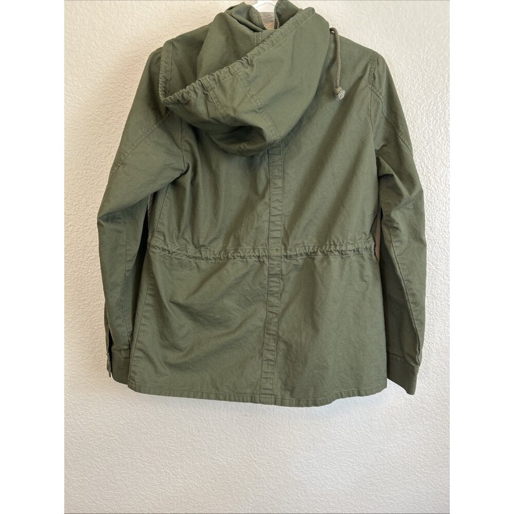 Market & Spruce 100%‎ Cotton Military Green Jacket Removable Hood Cargo Size M - Picture 6 of 7